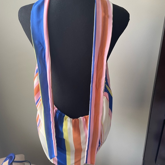 Line and Dot tie-neck striped halter top XL - Picture 4 of 6